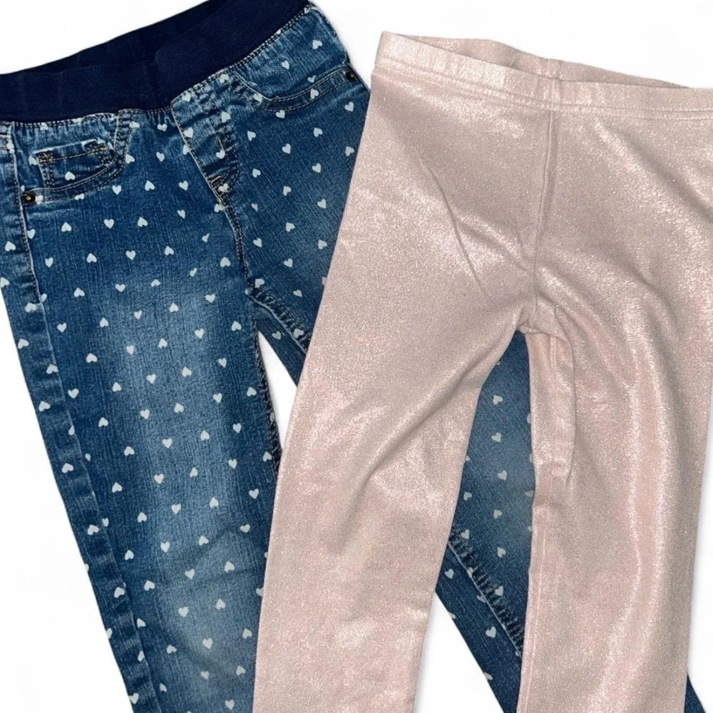 Cat & Jack Blue Heart Jeans and Shimmering Pink Leggings - Picture 2 of 4